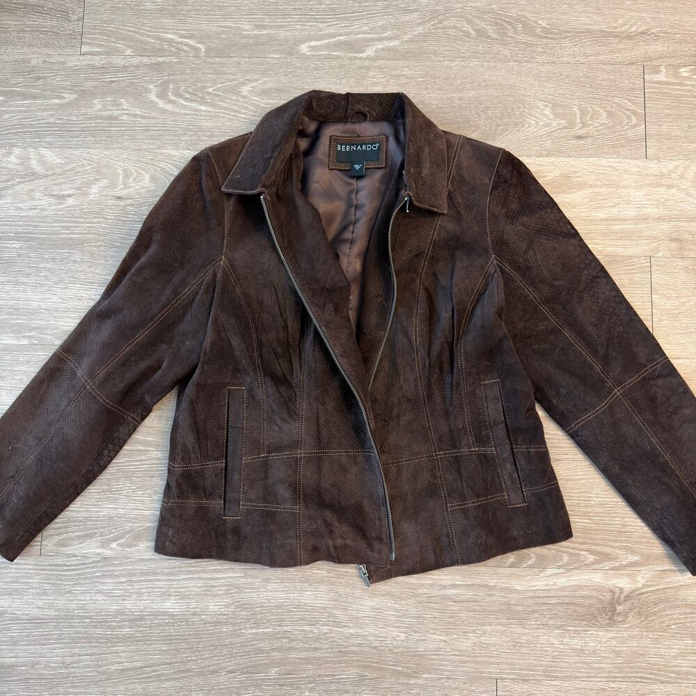 ernardo Genuine Suede Leather Jacket | Oversized | Chocolate Brown Vintage Moto